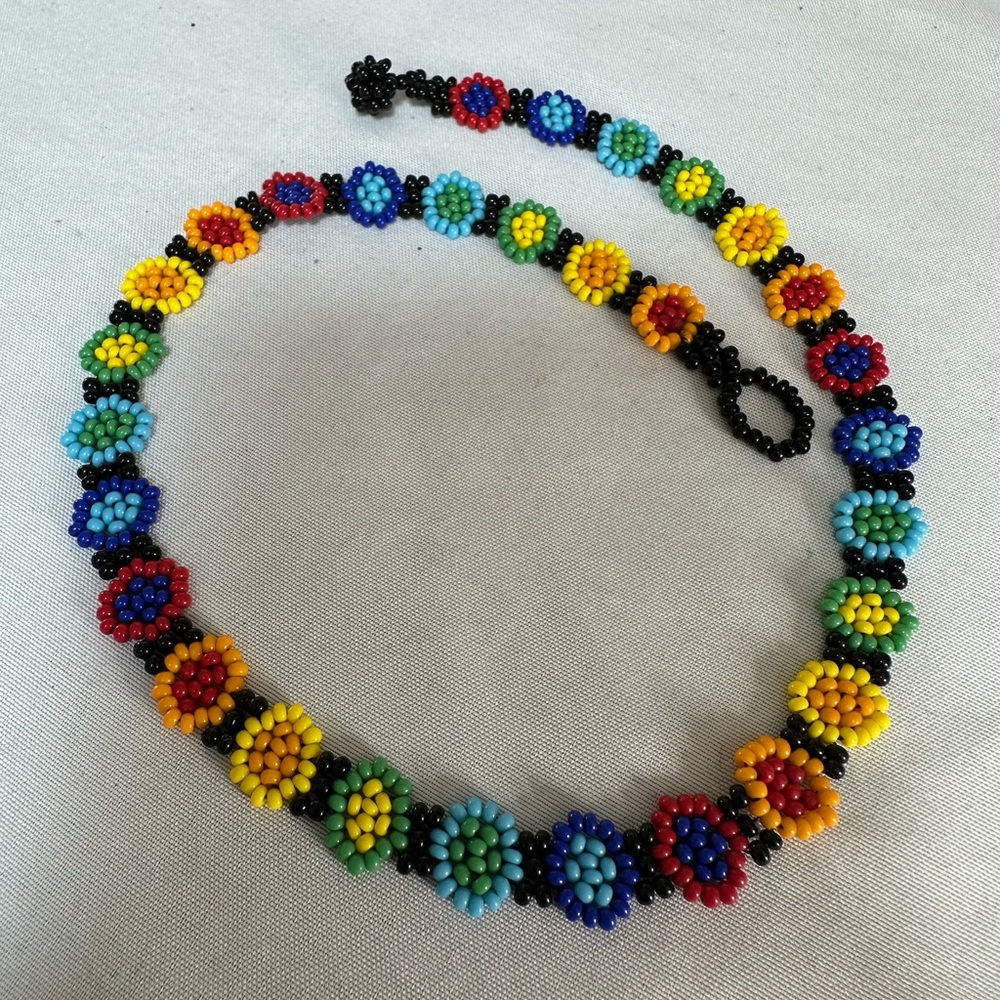 Multi color beaded flower choker